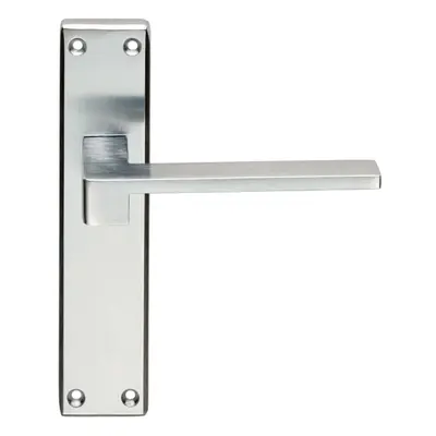 PAIR Flat Straight Lever on Latch Backplate Handle x 40mm Satin Chrome