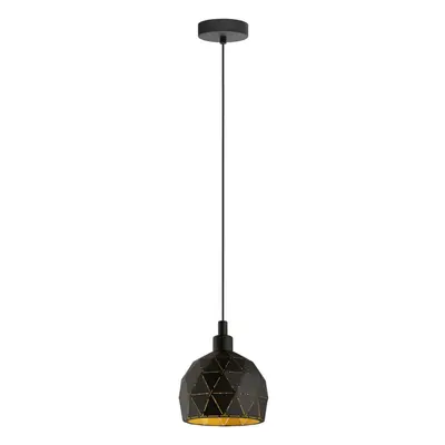 Pendant Light Black Powder Coated Inside Gold Cut Out Shade Bulb E14 1x40W