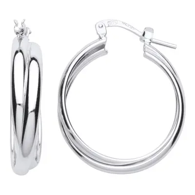 Jewelco London Ladies Sterling Silver Polished Double Hoop Earrings 22mm - ER93