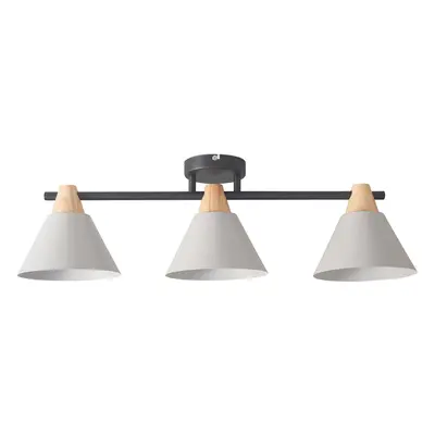 Scandi Way Matt Black & Wood Ceiling Light Fitting with Grey Cone Shades - Complete with 4w LED 