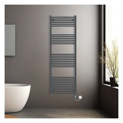 (Anthracite, 1800x600mm) Pre-filled Electric Curved Heated Towel Rail Radiator Thermostatic