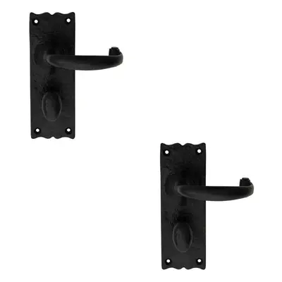 2x PAIR Forged Curved Handle on Bathroom Backplate x 54mm Black Antique