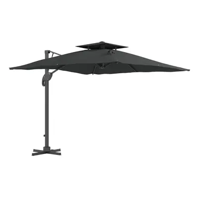 Outsunny 3(m)Garden Parasol Patio Umbrella w/ Hydraulic Mechanism Dual Top Grey