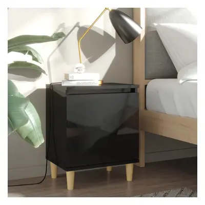 vidaXL 2x Bed Cabinets with Solid Wood Legs High Gloss High Gloss Black Home