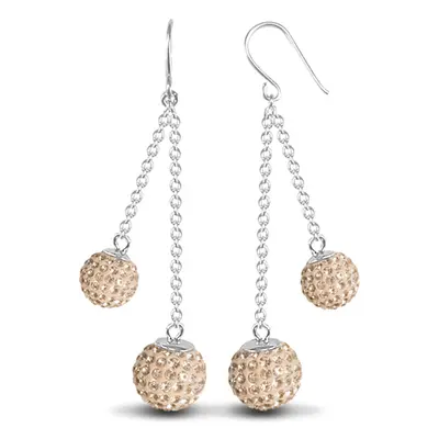 Jewelco London Sterling Silver Dazzling Disco Ball Drop Earrings 10mm - Champagne coloured Cryst