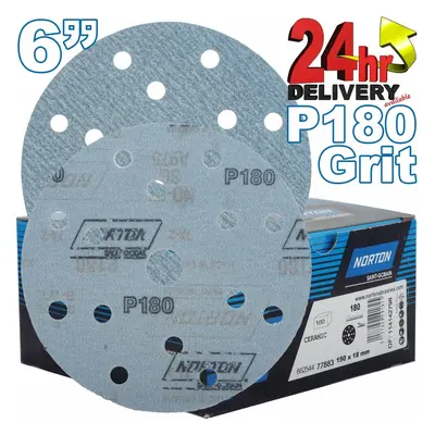 Norton Pro Plus P180 Grit Hole A975 6" 150mm Abrasive Self Grip Sanding Discs