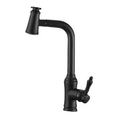 (Black, 1/2) Kitchen Sink Faucet Pull-Out Sprayer Brass Hot Cold Water Mixer Tap Two Mode Swivel