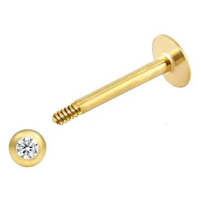 Jewelco London Unisex Solid 9ct Gold Cubic Zirconia 2.8mm Ball 1.1mm Bar Labret Stud Body Pierci