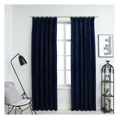 vidaXL Blackout Curtains pcs with Hooks Velvet Dark Blue 140x225 cm