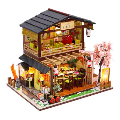 Japanese-style Sushi Restaurant DIY Doll House Assembly Cabin Creative Toy With Dust Cover Indoo