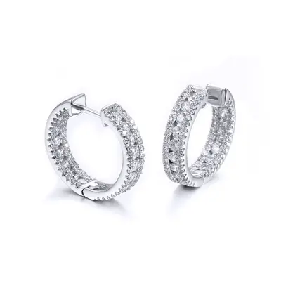 Jewelco London Rhodium Silver Round CZ Inside Out Channel Set Eternity Hoop Earrings 19mm - AER1