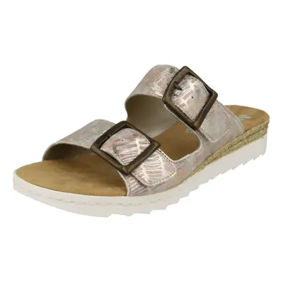 (UK 4, Multi) Ladies Rieker Buckle Detailed Mule Sandals