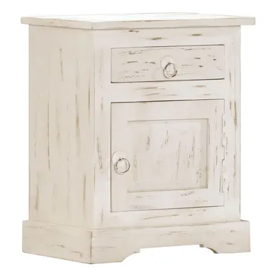 vidaXL Solid Mango Wood Bedside Cabinet White Nightstand Telephone Cabinet