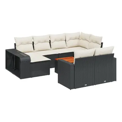 vidaXL Garden Sofa Set Piece with Cushions Outdoor Sofa Black Poly Rattan