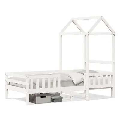 (white, x cm) vidaXL Bed Frame with Roof Home Bed Base Mattress Foundation Solid Wood Pine