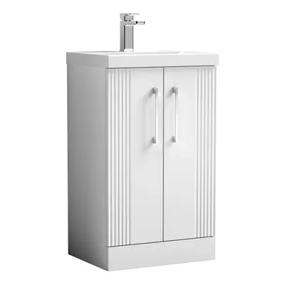 Retro Door Floor Standing Vanity Unit with Mid-Edge Tap Hole Ceramic Basin - 500mm - Satin White