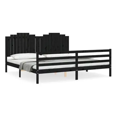 (black, x cm) vidaXL Bed Frame Bed Base Wooden Platform Bed with Headboard Single Solid Wood