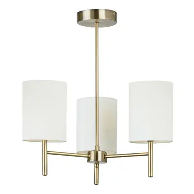 Semi Flush Ceiling Light Brass & White Silk Shade Modern Bulb Pendant Lamp