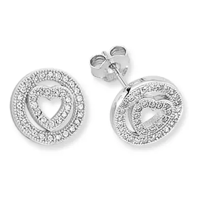 Jewelco London Ladies Rhodium Plated Sterling Silver CZ Love Heart Halo Circle of Life Stud Earr