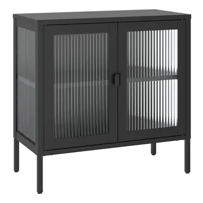 vidaXL Sideboard Storage Cabinet Cupboard Side Cabinet Black Glass and Steel