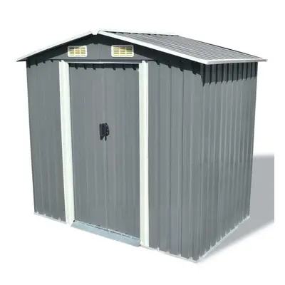 vidaXL Garden Storage Shed Grey Metal 204x132x186cm Outdoor Tool Cabin Room