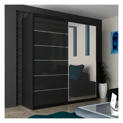 (Black, 180) Munich High Gloss Sliding Mirror Door Wardrobe