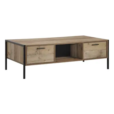 Stretton Coffee Table with Drawers Rustic Industrial Oak Effect Living Room