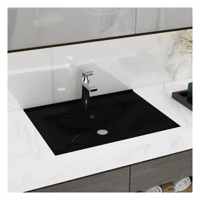 vidaXL Ceramic Basin Rectangular Black with Faucet Hole Bathroom Washroom Sink