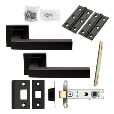 Door Handle & Latch Pack Matt Black Cube Straight Lever Screwless Square Rose