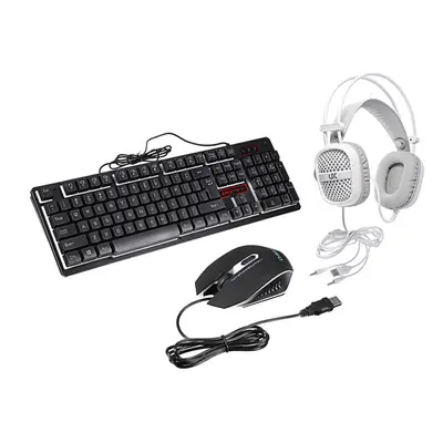 (Black) 3-In-1 USB Wired Keyboard 1600DPI Mouse Colorful Headset Set Gaming Backlight Mechanical