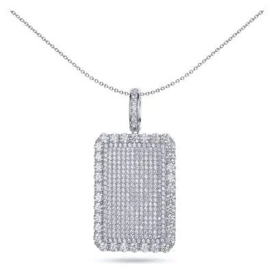 Jewelco London Men's Rhodium Silver Round CZ Sparkling Vanity Mirror Encrusted Dog Tag Charm Pen