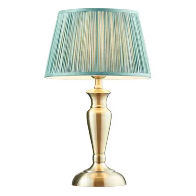 Table Lamp Antique Brass & Fir Silk 60W E27 GLS Base & Shade e10530