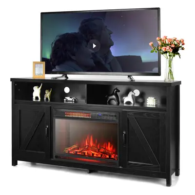 TV Cabinet Console Table with Barn Doors & Adjustable Shelves Black