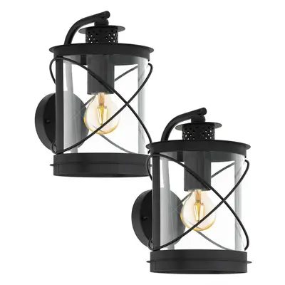 2 PACK IP44 Outdoor Wall Light Black Hoop Lantern 1x 60W E27 Porch Lamp