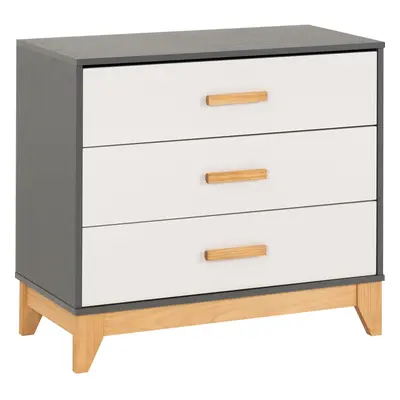 Cleveland Drawer Chest in White and Pine with Grey Metal Effect