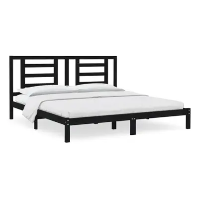 vidaXL Solid Wood Pine Bed Frame Black 200x200 cm Wooden Bedstead Bed Base