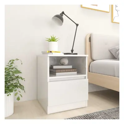 vidaXL Bed Cabinet High Gloss White Engineered Wood End Table Home Nightstand