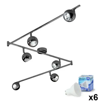 Retro Adjustable Way Eyeball Black Chrome Ceiling Spotlight - Complete with x 5W GU10 Warm White