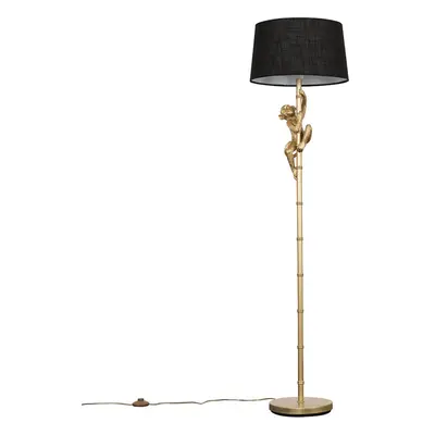 Modern Gold Hanging Monkey Design Floor Lamp with a Black Tapered Shade - Complete with a 6w LED