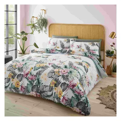 Catherine Lansfield Tropical Floral King Duvet Cover Bedding Bed Set Blue Birds