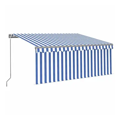 vidaXL Manual Retractable Awning with Blind&LED 3x2.5m Blue&White Awning Set