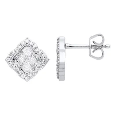 Jewelco London Ladies Sterling Silver Cubic Zirconia Diamond-cut Kaleidoscope GuillochÃ© Stud Ea