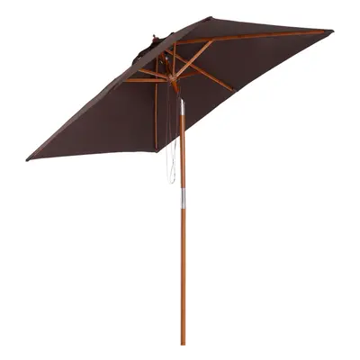 Outsunny Wooden Patio Umbrella Market Parasol Outdoor Sunshade Ribs Coffee