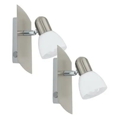 2 PACK Wall Spot Light Colour Satin Nickel Shade White Satin Glass E14 1x25W