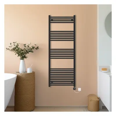 (Black, 1600x600mm) NRG Prefilled Thermostatic Electric Straight Heated Towel Rail Radiator