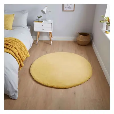 (Yellow) Super Soft Fluffy Round Circle Shaggy Rug Mat 120cm Plain Pastel Colour Thick 6cm Shag 