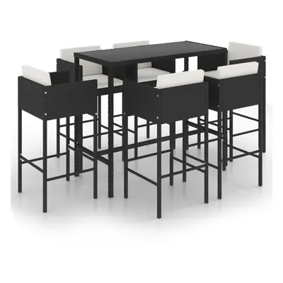 vidaXL Garden Bar Set Piece with Cushions Poly Rattan Black Table and Chair