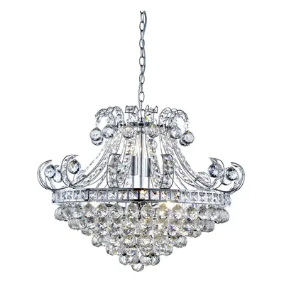 6 LIGHT CRYSTAL TIERED CHANDELIER, CHROME, CLEAR CRYSTAL DECO