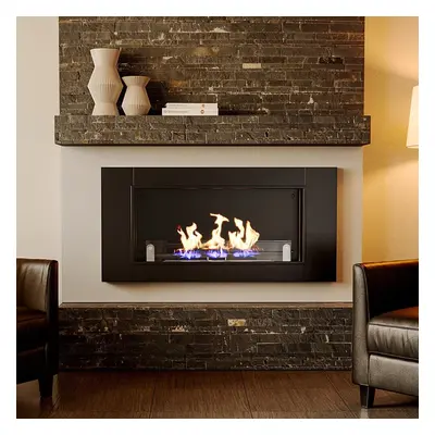 Wall Mount Black Stainless Steel Rectangular Ethanol Fireplace Heater