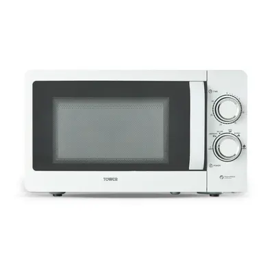 Tower T24042WHT Manual Microwave with Sleek Mirror Door, 800W, 20L, White & Chrome